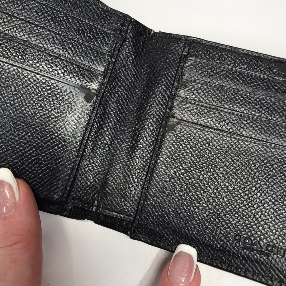 Coach Mens Polished Pebble Leather 3 In 1 Bi Fold Wallet Billfold Black Embossed - Picture 6 of 15